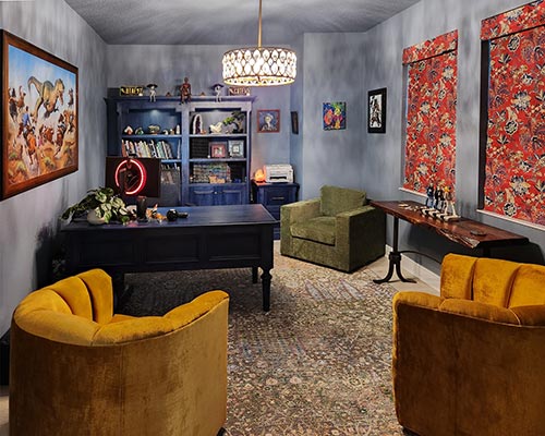 Customer image: Oliver swivel chairs with channel tufting in Bruges Federal Gold velvet
