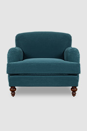 Basel tight back English roll arm armchair in Crosby Azure stain-proof velvet