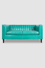 65 Harley loveseat in Chiaro Mist blue leather