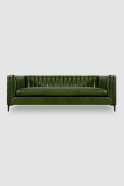86 Harley sofa in Bellissimo Sempreverde green leather with bench cushion and Angelo legs