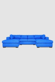 Chad dual-chaise sectional in blue fabric
